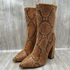 Simmi London Snake Print High‎ Heel Boots Croc Embossed Y2K Square Heel